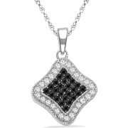 Platinum Plated Sterling Silver Round Diamond Black And White Square Fashion Pendant (1/3 cttw) - Pendants - $119.00 