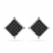Platinum Plated Sterling Silver Round Diamond Black Square Fashion Earring (1/6 CTTW) - Naušnice - $74.50  ~ 473,27kn