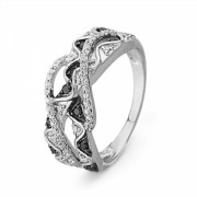 Platinum Plated Sterling Silver Round Diamond Black and White Twisted Fashion Ring (1/3 cttw) - Rings - $114.00 