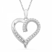 Platinum Plated Sterling Silver Round Diamond Heart Pendant (1/4 cttw) - Pendants - $139.00 