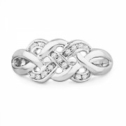 Platinum Plated Sterling Silver Round Diamond Knot Twisted Fashion Ring (1/10 cttw) - Rings - $49.84 