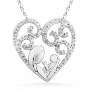 Platinum Plated Sterling Silver Round Diamond Mom and Child Heart Pendant (1/6 cttw) - Obeski - $67.00  ~ 57.55€
