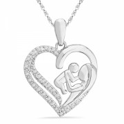 Platinum Plated Sterling Silver Round Diamond Mother Child Pendant (0.15cttw) - Privjesci - $79.99  ~ 68.70€