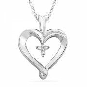 Platinum Plated Sterling Silver Round Diamond Three Stone Heart Pendant (0.015 cttw) - Pendants - $25.99 