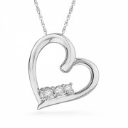 Platinum Plated Sterling Silver Round Diamond Three Stone Heart Pendant (0.03 cttw) - Obeski - $26.99  ~ 23.18€