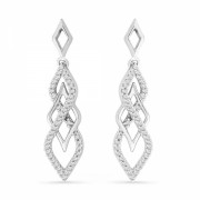 Platinum Plated Sterling Silver Round Diamond Twisted Fashion Earring (1/5 CTTW) - Brincos - $89.00  ~ 76.44€