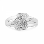 Platinum Plated Sterling Silver Round Diamond Twisted Fashion Ring (1/20 cttw) - Rings - $49.00 