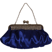 Pleated Satin Evening Clutch Bag With Crystals Blue - Clutch bags - $34.99 