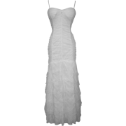 Pleated Scalloped Mesh Full Length Gown With Spaghetti Straps Ivory - Dresses - $124.99 
