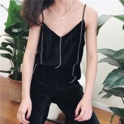 Pleated striped velvet sling vest - Košulje - kratke - $25.99  ~ 165,10kn