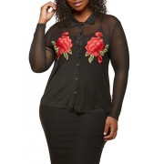 Plus Size Embroidered Mesh Top - Top - $12.99  ~ 11.16€
