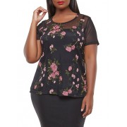 Plus Size Embroidered Mesh Top - Top - $16.99  ~ 14.59€
