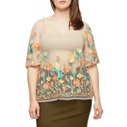 Plus Size Embroidered Mesh Top - Top - $17.99 
