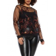 Plus Size Mesh Embroidered Top - Top - $14.99 
