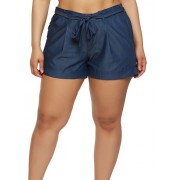 Plus Size Tie Belt Chambray Shorts - Hlače - kratke - $18.99  ~ 120,64kn