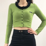 Plush low-neck single-breasted thread lo - Long sleeves shirts - $25.99 