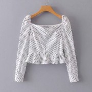 Polka Dot Collar Slim Top - Košulje - kratke - $25.99  ~ 165,10kn