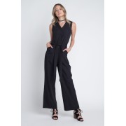 Polyester Black Women's Tie Sleeveless Buttoned Jumpsuit - Trajes - $35.00  ~ 30.06€