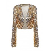 PrettyGuide Women Sequin Jacket Long Sleeve Sparkly Cropped Shrug Clubwear - Outerwear - $27.99 