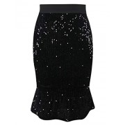 PrettyGuide Women's Sequin Skirt High Waist Velvet Shimmer Mermaid Ruffle Party Pencil Skirt - Skirts - $21.99 