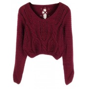 PrettyGuide Women's Sweater Long Sleeve Eyelet Cable Lace Up Crop Top - Košulje - kratke - $14.99  ~ 95,23kn