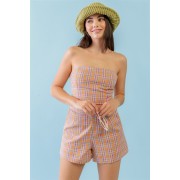 Print Cotton Strapless Crop Top & High Waist Two Pocket Shorts Set - Dresses - $36.30 