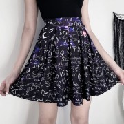 Printed Pleated Short Skirt Letter Girl Little Black Dress - Skirts - $25.99 