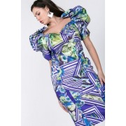 Puff Sleeve Bodycon Print Dress - Dresses - $29.70 