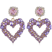 Purple Heart Shape Rhinestone Earrings - Kolczyki - $1.99  ~ 1.71€