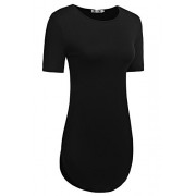 Qearal Women Casual O-Neck Short Sleeve Jersey Shirt Curved Hem Long T-Shirt Tunic Tops - Camisa - curtas - $14.99  ~ 12.87€