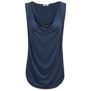 Qearal Womens Cowl Neck Ruched Sleeveless Blouse Casual Slim Fitted Shirt Tank Tops (Navy Blue, XXL) - Srajce - kratke - $14.99  ~ 12.87€