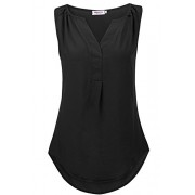Qearal Womens Sleeveless V Neck Chiffon Blouse Pleated Shirt Tank Tops - Top - $5.99 