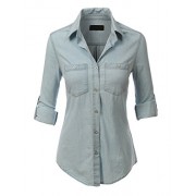 RK RUBY KARAT Womens Boyfriend Button Down Denim Shirt With Pockets - Košulje - kratke - $41.99  ~ 266,74kn