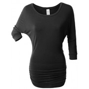 RK RUBY KARAT Womens Jersey Dolman 3/4 Sleeve Drape Top With Side Shirring - Camisas - $32.99  ~ 28.33€