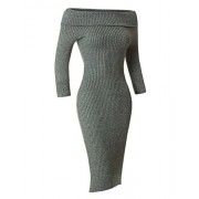 RK RUBY KARAT Womens Soft Ribbed Knit Foldover Off Shoulder Bodycon Sweater Dress - Dresses - $88.99 