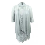 R&M Richards Women's Petite Lace Dress and Draped Jacket (12P, Silver) - Obleke - $64.99  ~ 55.82€