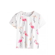 ROMWE Women's Allover Flamingo Print Tee Shirt Blouse Top - Majice - kratke - $12.99  ~ 11.16€
