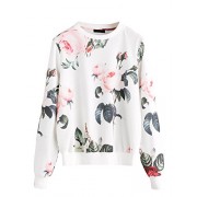 ROMWE Women's Casual Floral Print Long Sleeve Pullover Tops Lightweight Sweatshirt - Shirts - $17.99 