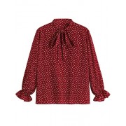 ROMWE Women's Plus Size Loose Casual Long Sleeve Bow Tie Blouse Top Shirts Burgundy 2XL - Košulje - duge - $18.99  ~ 16.31€