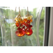 Red Zircon Gemstone Cluster Earrings - My photos - $45.00 
