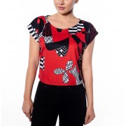 Red Black Cropped Graphic Print Tee - フォトアルバム - $46.00  ~ ¥5,177