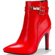 Red Buckled Stiletto Heel Booties - Stiefel - 