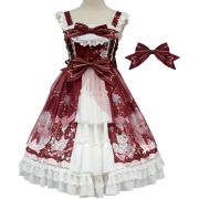 Red Burgundy Pink White Bow Lolita - Obleke - 