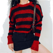 Red short striped sweater - Pullovers - $27.99 