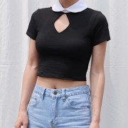 Retro Cutout Cute Doll Collar High Waist - T-shirts - $25.99 