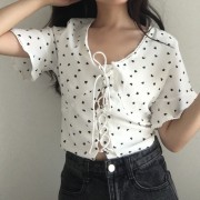 Retro French Sweet Polka Dot Lace Up Lac - Magliette - $26.99  ~ 23.18€