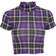 Retro Half Turtleneck Plaid Short Sleeve - Košulje - kratke - $15.99  ~ 101,58kn