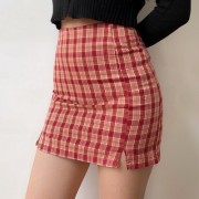 Retro High Waist Red Plaid Skirt - Skirts - $25.99 