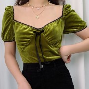 Retro Lace Square Collar Sexy Cuff Blouse Solid Color Top - Košulje - kratke - $25.99  ~ 165,10kn