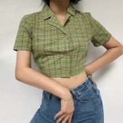 Retro Plaid High Waist Print Fashion Shi - Košulje - kratke - $25.99  ~ 165,10kn